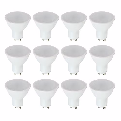 MiniSun Pack of 12 5W GU10 LED Bulbs with Frosted Lens in Cool White 6500K