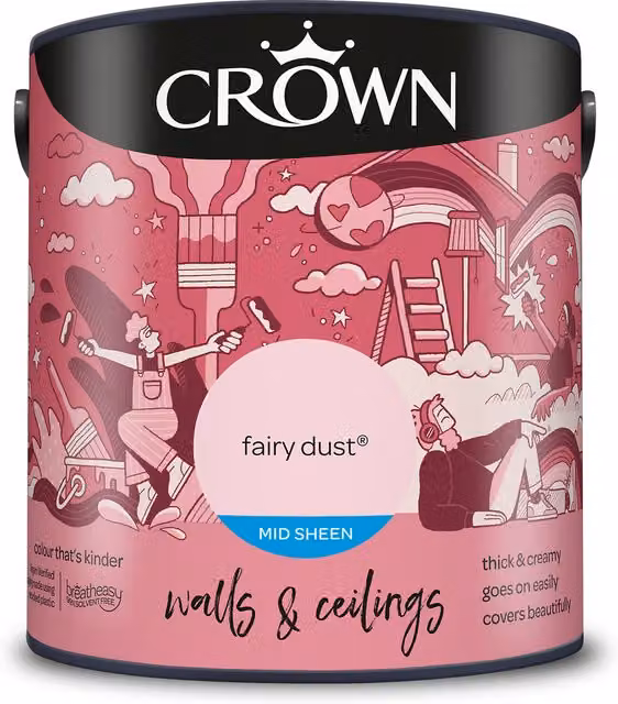 Crown Walls and Ceilings Mid Sheen Emulsion in Pink, 2.5l