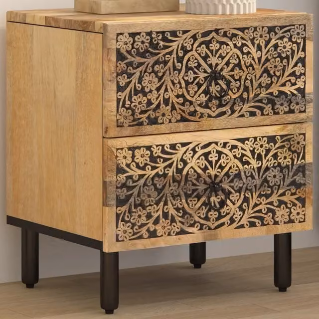Berkfield Home Solid Mango Wood Bedside Cabinet in Brown, W/D/H: 40 x 33 x 46 cm – 1