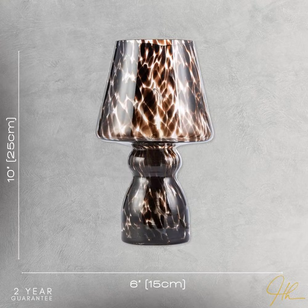 Happy Homewares Clear Glass Mushroom Table Lamp with Brown Speckle Snowflake Pattern – 6