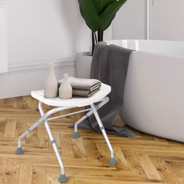 Kelvenix Non-Slip Folding Shower Stool with Drainage Seat in White
