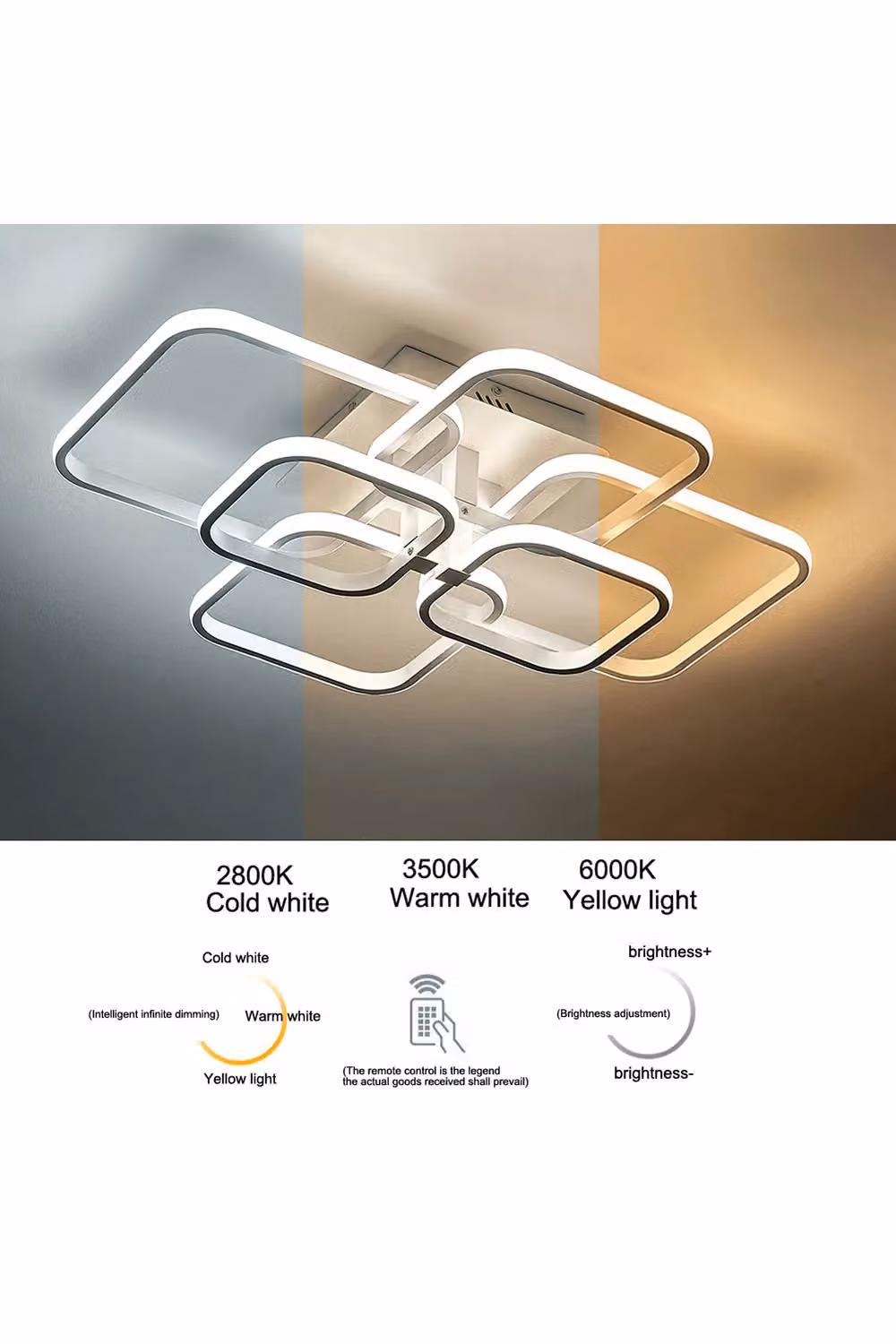 Living and Home Contemporary LED Semi Flush Ceiling Light in White – 3