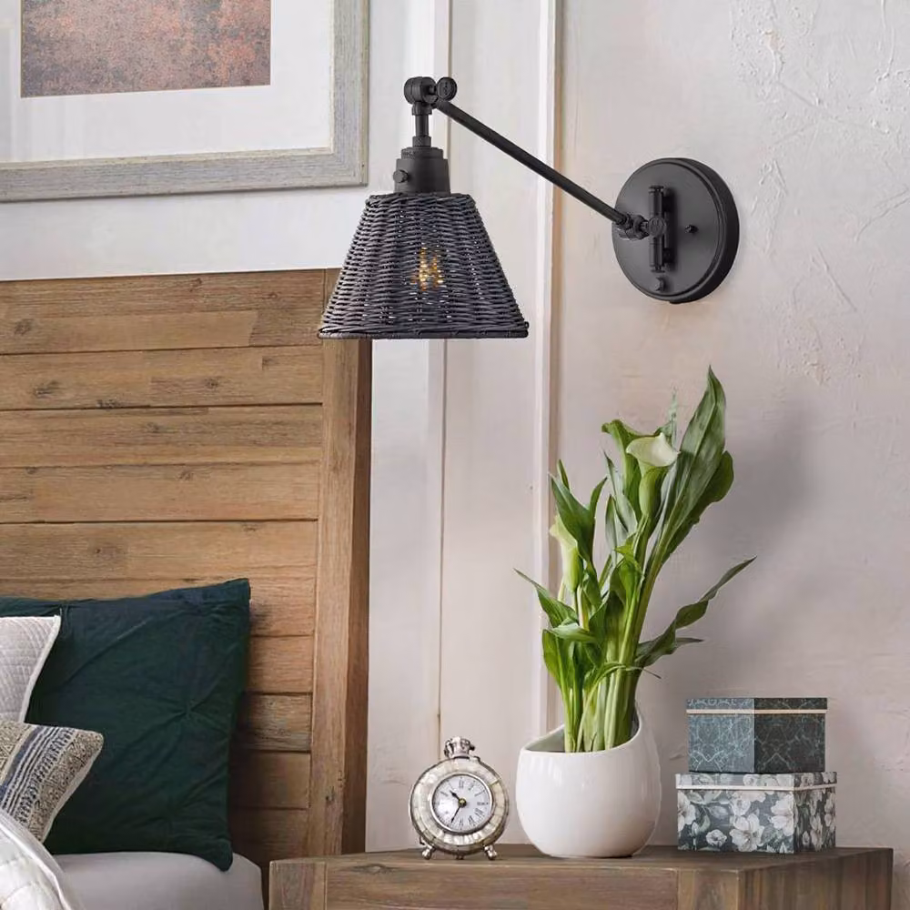 Hinkley Arti Dome Wall Lamp with Black Rattan Shade and Brass Details, E27 – 2