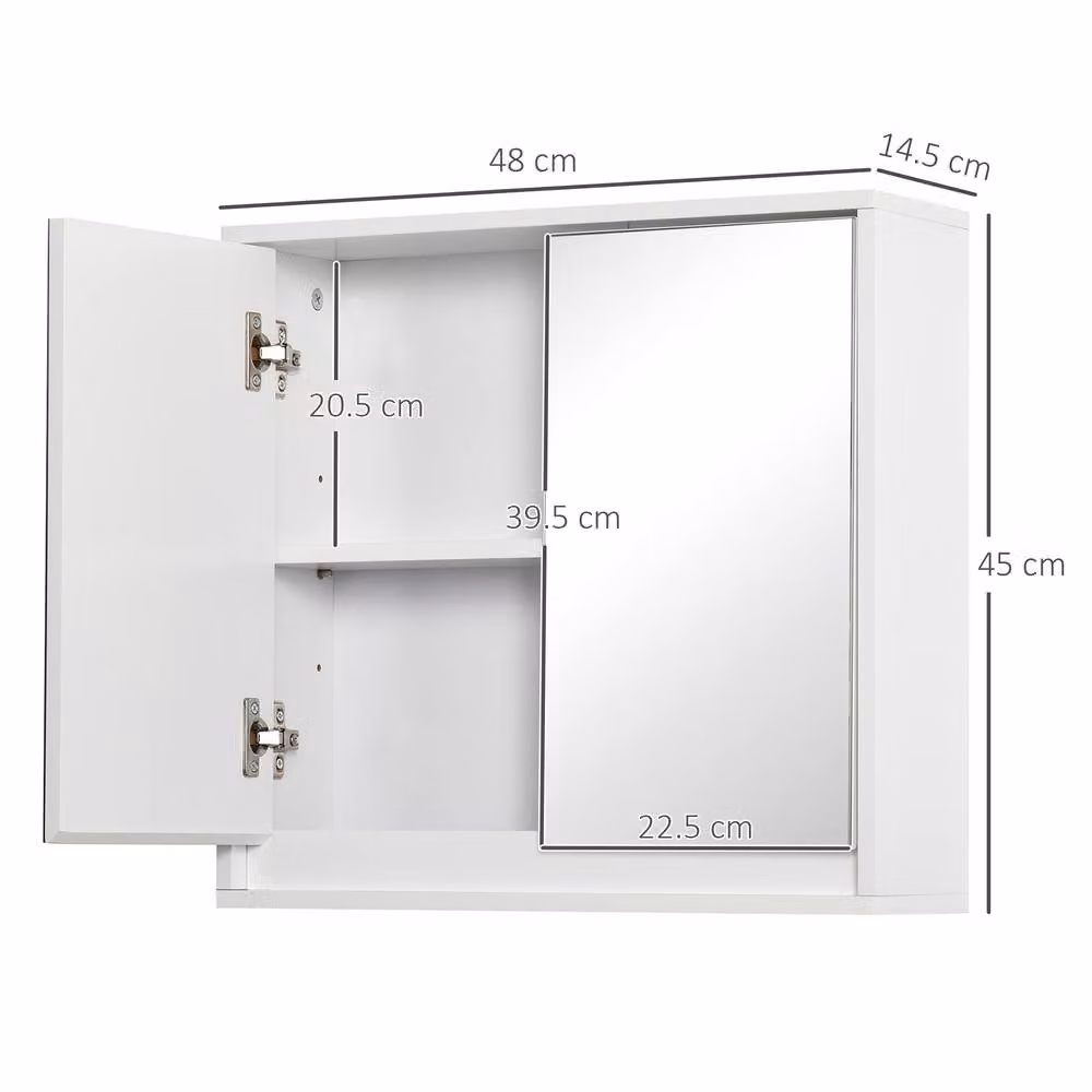 STILVORA White Glossy Wall Mounted Bathroom Mirror Cabinet with Glass Doors and Internal Shelves – 2