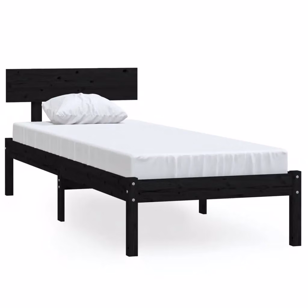 Berkfield Home Small Single Solid Wood Bed Frame in Black, W: 75 cm, L: 190 cm – 2