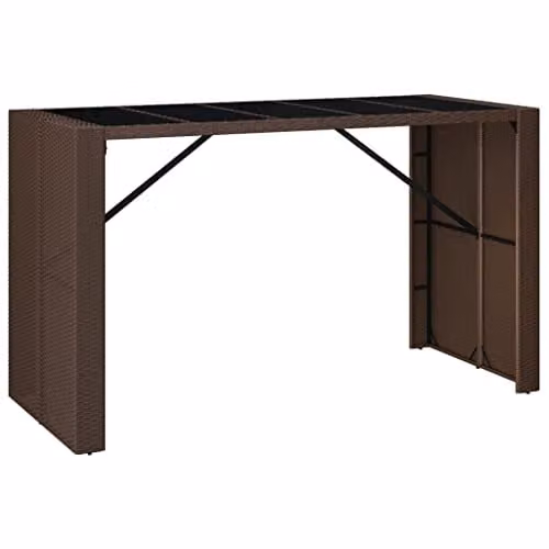 vidaXL Brown Poly Rattan Bar Table with Glass Top, W/D/H: 185 x 80 x 110 cm – 1