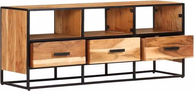 Berkfield Home Industrial TV Cabinet in Brown and Black Solid Acacia Wood, W/D/H: 110 x 30 x 45 cm