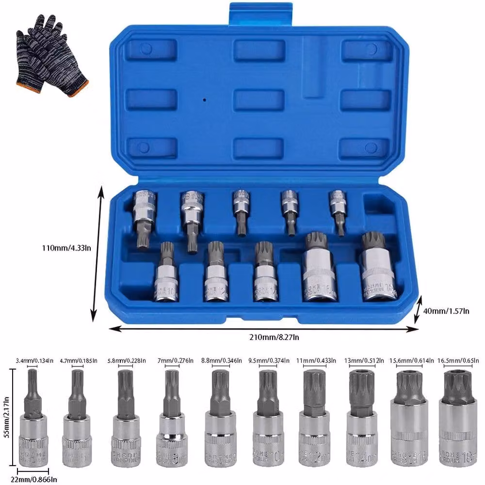 Kelvenix 1/2 inch Multi Spline Bit 12 Point Triple Square Socket Set M4 to M18 in Blue – 2