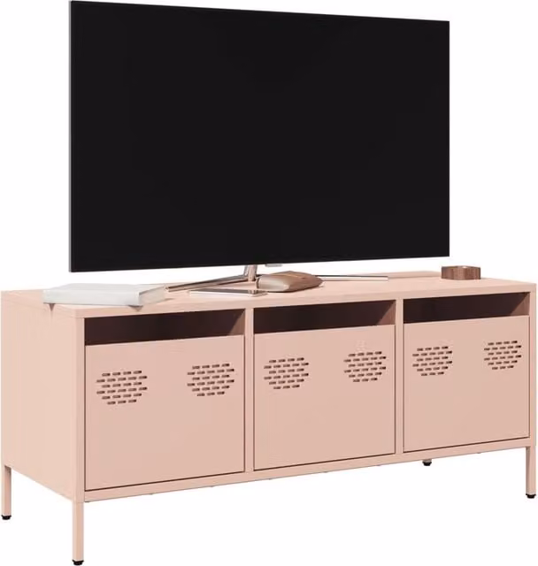Berkfield Home Pink Industrial TV Cabinet in Matt Cold-rolled Steel, W/D/H: 101.5 x 39 x 43.5 cm