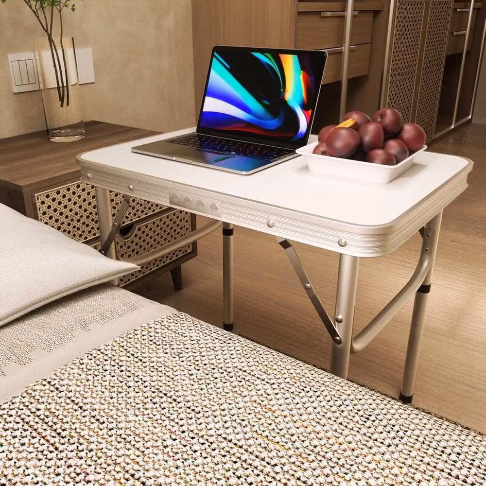 EONLION White Folding Side Table and Small Coffee Table with Height Adjustable Rectangular Top – 3
