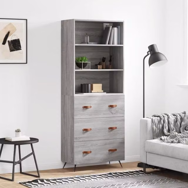 Berkfield Home Grey Sonoma Highboard with Internal Shelves and Doors, W/D/H: 69.5 x 34 x 180 cm