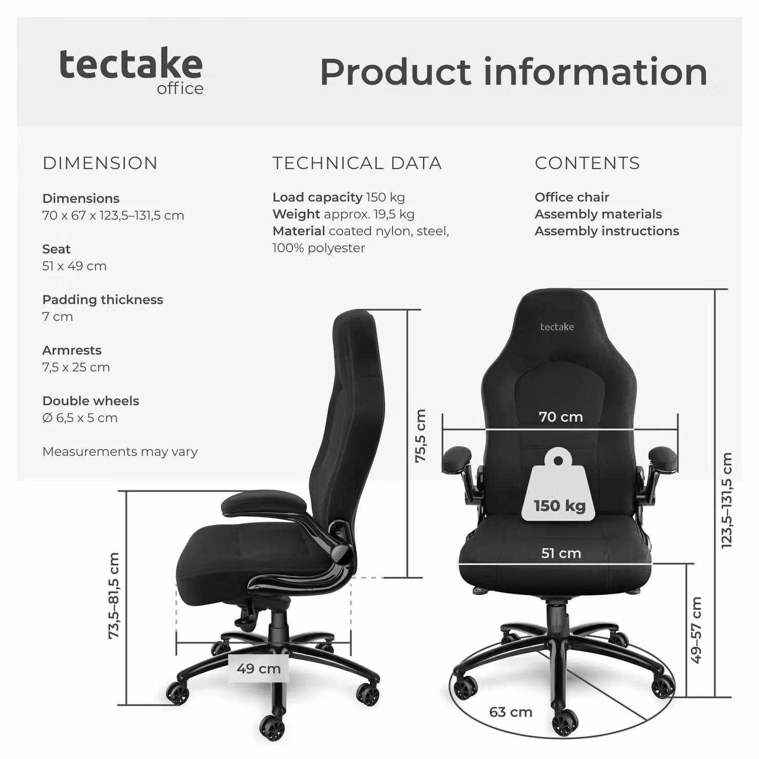 tectake Springsteen Executive Office Chair in Black with Armrests and Swivel Function – 6