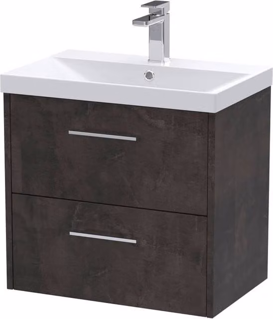 Balterley Winshill Contemporary 2 Drawer Wall Hung Vanity Basin Unit, Grey, Width: 60 cm – 1