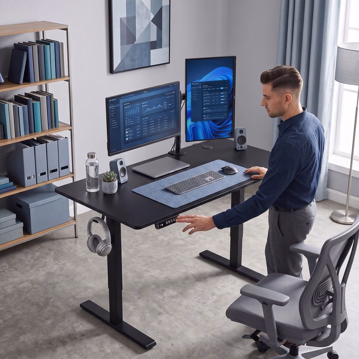 HOMCOM Height Adjustable Standing Desk with Memory Control and LED Display, Black – 7