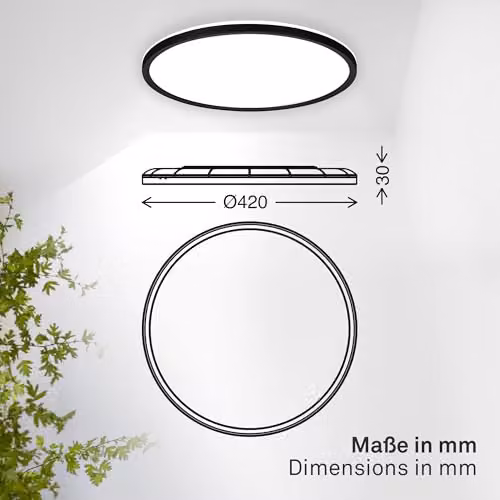 B.K.Licht Black LED Slim Panel Ceiling Light for Bathroom and Living Room, 22W, 3000lm, 4000K, IP44, W/D/H: 42 x 42 x 3 cm – 7