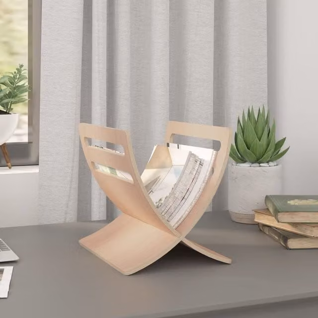 Berkfield Home Wooden Floor Standing Magazine Rack in Beige – 1