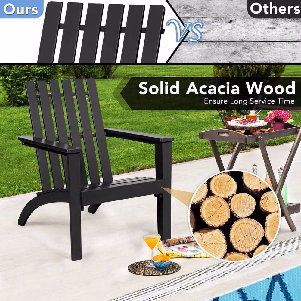 KORVIXA Solid Acacia Wood Adirondack Garden Chair in Black, W/D/H: 100 x 100 x 100 cm – 3