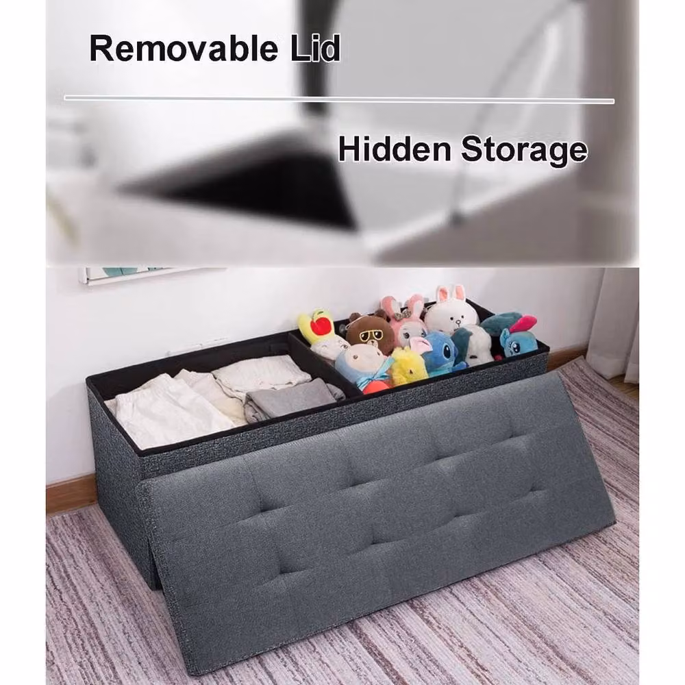 PAWNORA Dark Grey Folding Ottoman Storage Bench Pouffe W/D/H: 110 x 38 x 38 cm – 3
