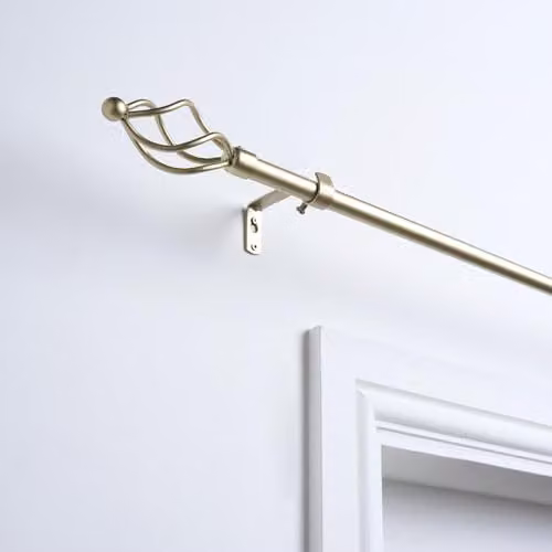 OHS Extendable Twist Metal Curtain Pole with Decorative Finials and Wall Mount Brackets, Gold