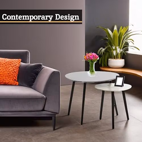 Orsina Set of 2 Grey Triangular Nesting Tables with Oak Wood Finish W/D/H: 60 x 60 x 48 cm – 2