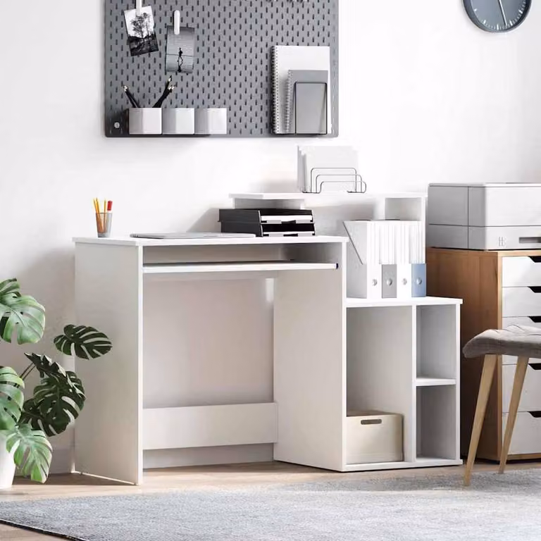 Berkfield Home Modern White Writing Desk with Storage, W/D/H: 120.5 x 44 x 88.5 cm