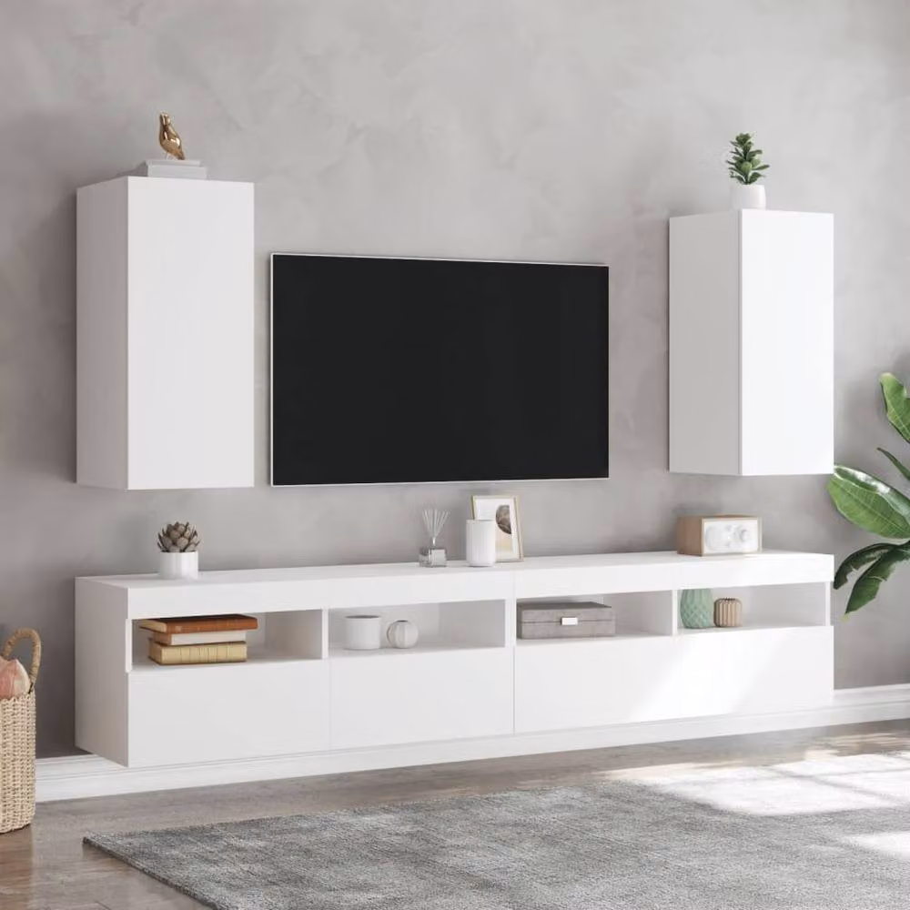 Berkfield Home Modern White Wall Mounted TV Cabinet with Integrated LED Lighting W/D/H: 30.5 x 35.0 x 70.0 cm – 4