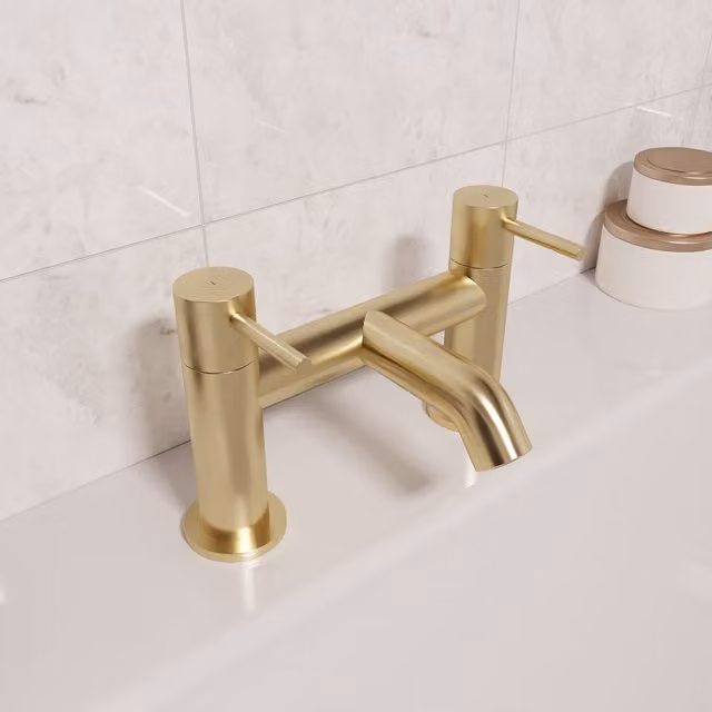 Nes Home Modern Brushed Brass Designer Deck Mounted Bath Filler Tap in Gold