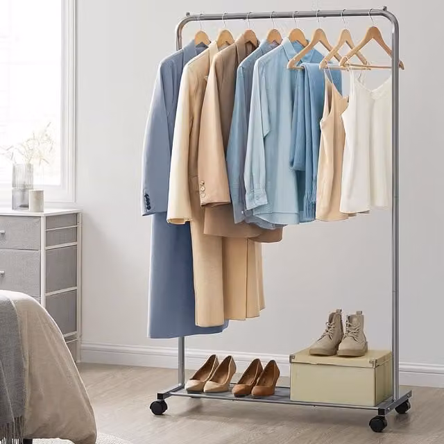 SONGMICS Clothes Rail with Storage Shelf and Lockable Wheels, Grey, H 158 x W 40.5 x D 40 cm – 1