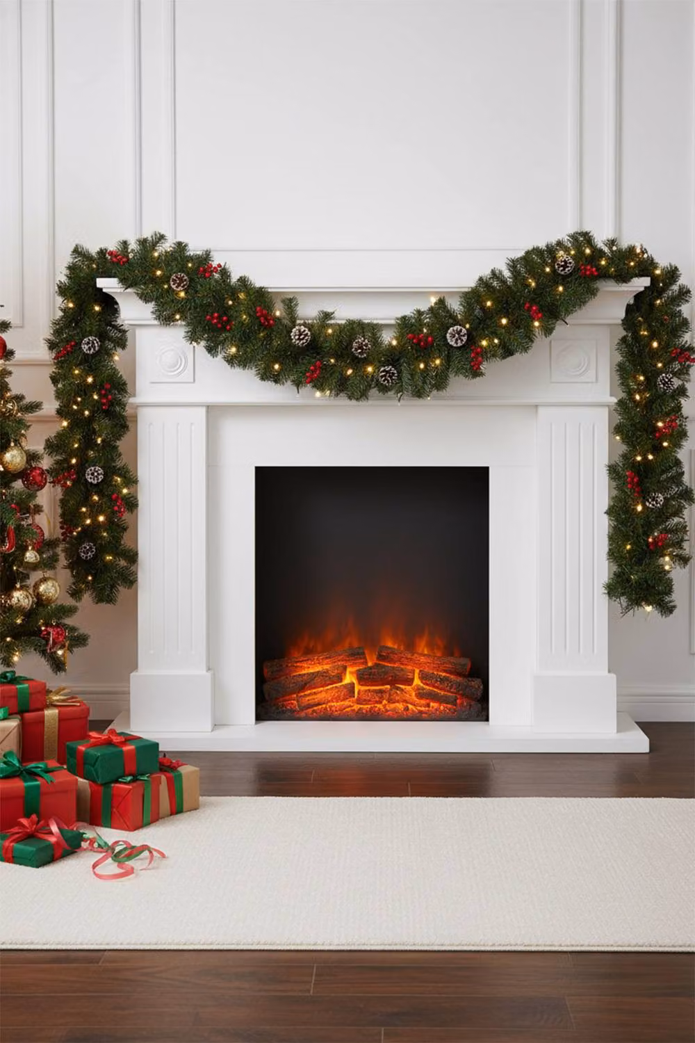 Living and Home Classic Christmas Garland with Warm White LED Light String in Multicolour – 2