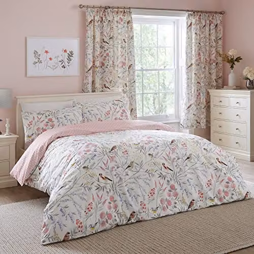 Dreams & Drapes Pink Floral and Bird Reversible Duvet Cover Set, 3 Pieces, W/D/H: 260 x 220 x 10 cm