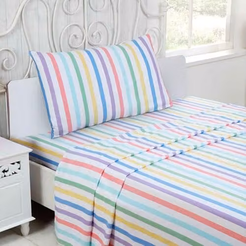 Rapport Home Multicolour Candy Stripe Single Bed Sheet Set in Brushed Cotton Flannelette with Fitted Sheet, Flat Sheet and Pillowcase