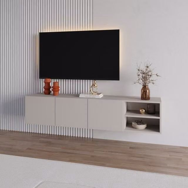 Decortie Conrad Wall-Mounted Floating TV Stand in Beige, W: 180 cm, D: 35 cm, H: 38 cm