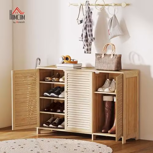 HOMCOM Bamboo Shoe Cabinet in Brown, Holds 18 Pairs, W/D/H: 120 x 35 x 80 cm – 2