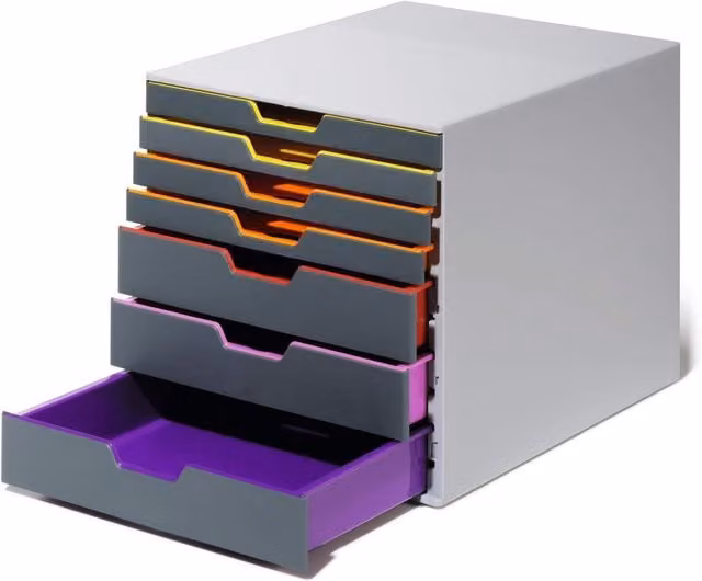 Durable Varicolor 7 Drawer Desktop Organiser, Multicolour, W: 35.6 cm, D: 29.2 cm, H: 28.0 cm – 1