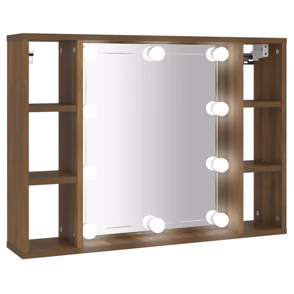 Berkfield Home Modern LED Mirror Cabinet in Brown Oak, W/D/H: 76 x 15 x 55 cm – 2