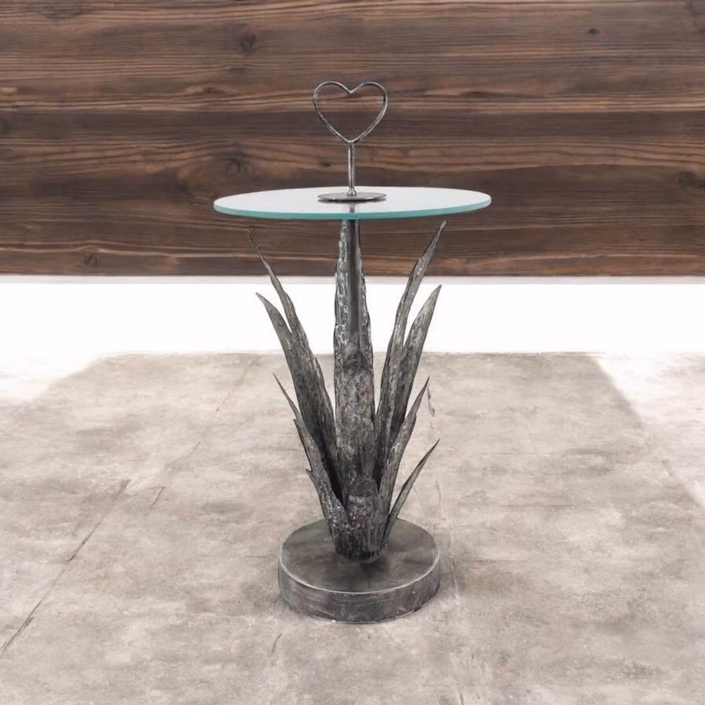 Minster Leaf Design Metal Floral Square Side Table in Matt Grey, W: 40 cm, D: 40 cm, H: 79 cm – 3