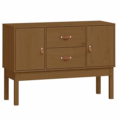 vidaXL Honey Brown Solid Pine Wood Sideboard - Modern Rustic Cabinet with 2 Drawers and 2 Compartments for Living Room and Bedroom W/D/H: 110 x 40 x 76 cm – 1