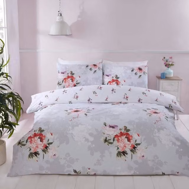Rapport Home Margo Reversible Floral Microfibre Duvet Cover, Grey, 90 x 200 cm