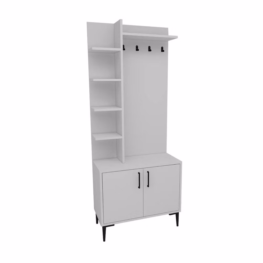 Destina Home Modern Hallway Coat Rack with Bench and Cabinet, White, H x W x D: 182.8 x 74.4 x 35.0 cm – 2