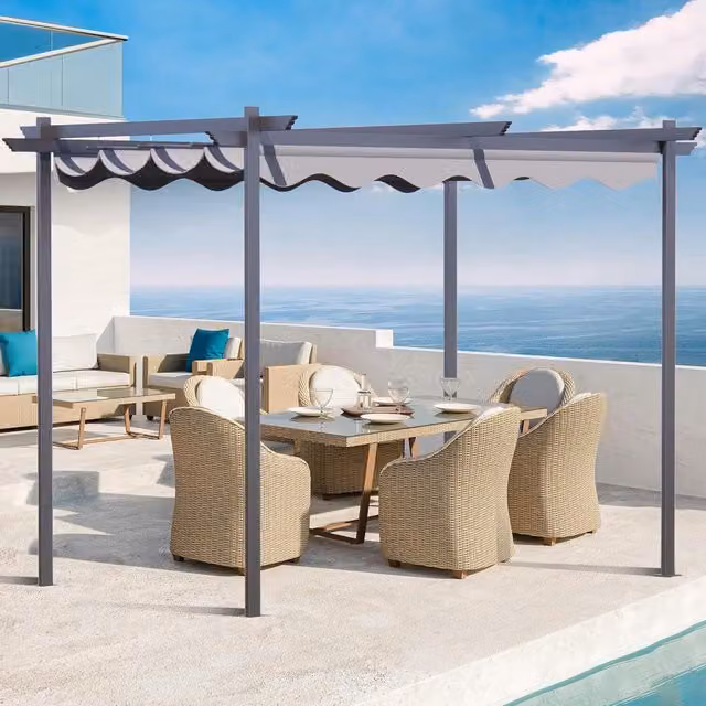 Alivio Modern Steel Frame Outdoor Gazebo Pergola with UV-Resistant Polyester Canopy, Grey, W/D/H: 200 x 200 x 230 cm