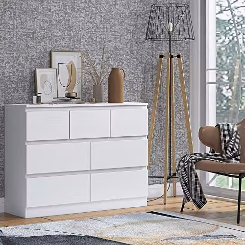 FWStyle Merchant 7 Drawer Chest of Drawers in Matt White, Scandinavian Style Bedroom Furniture, W106 x H81 x D40 cm – 3