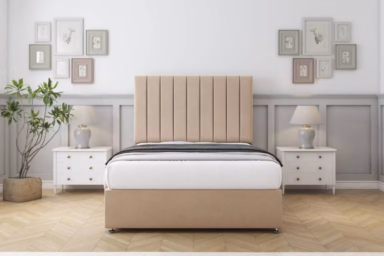 Sloomy Kansas Plush Divan Set with 54 inch Headboard in Stone, Single W/D/H: 90 x 190 x 25.4 cm