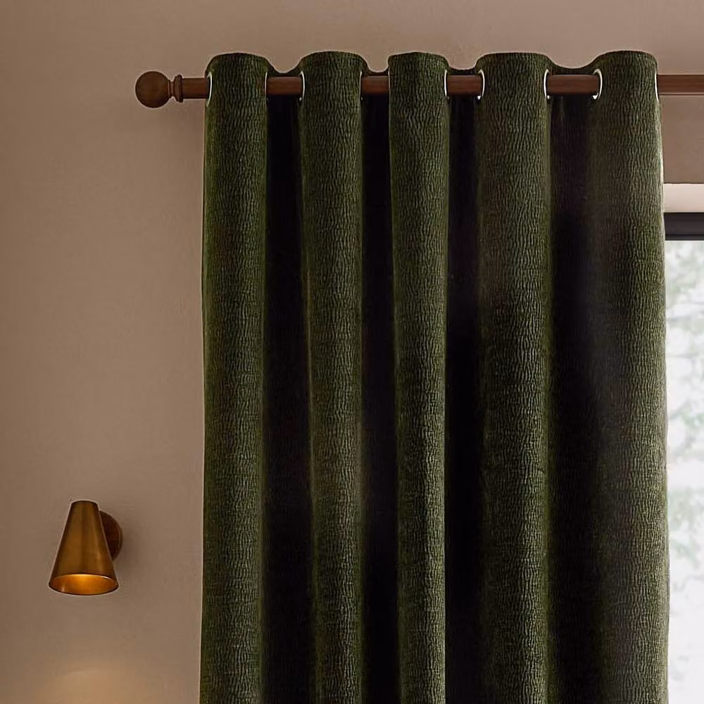 Yard Heath Washed Velvet Fully Lined Eyelet Curtain Pair in Green, Width: 117 cm, Drop: 183 cm – 3