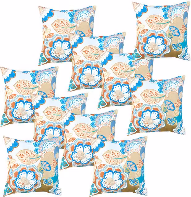Gardenista Istanbul Printed Outdoor Scatter Cushion in Blue and Neutral Floral Ethnic Design