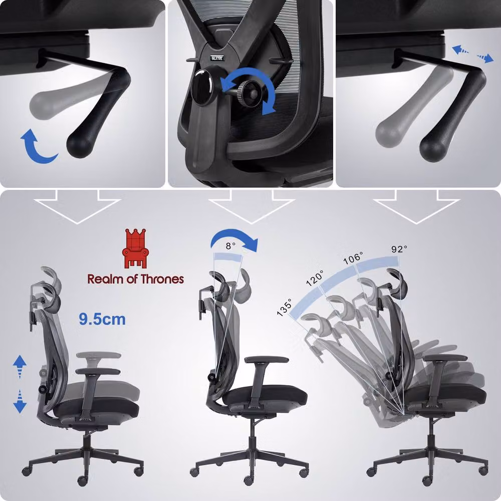 Realm of Thrones Ergonomic Black Mesh Office Chair with Headrest and Adjustable Weight Support – 5