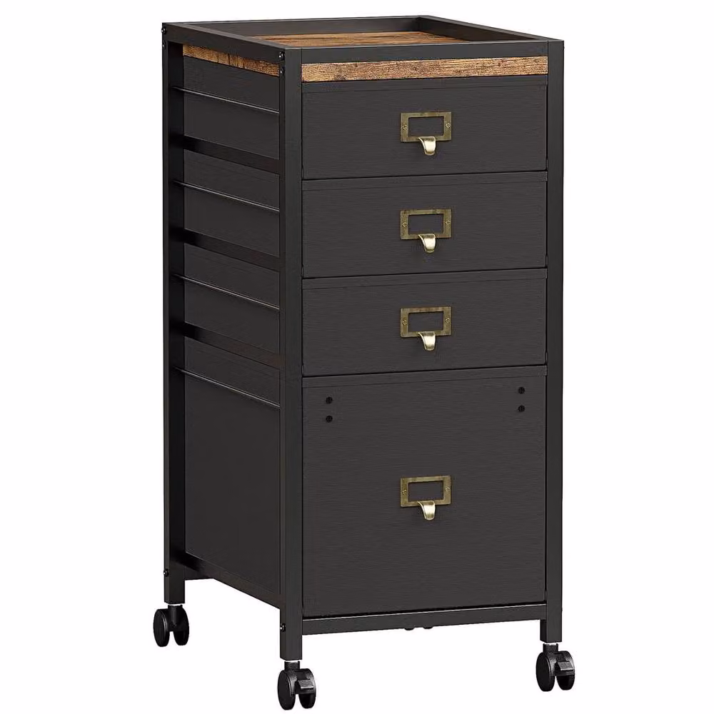VOGREX 4 Drawer Black Metal Vertical File Cabinet with Lock and Castors – 5