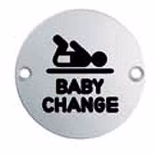 Loops Baby Change Bathroom Door Sign in Brushed Silver Stainless Steel, 76mm Diameter