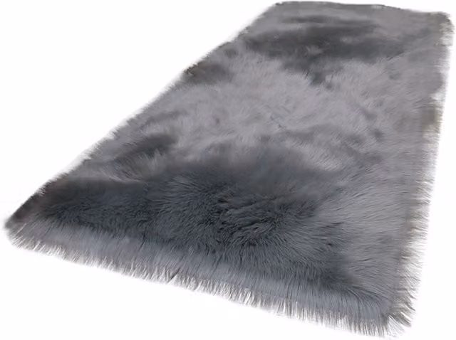 Lifeideas Grey Faux Fur Rectangular Polyester Soft Rug with Animal Print, Width: 90 cm