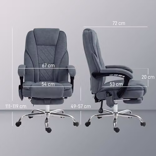 Vinsetto Ergonomic Massage Office Chair in Grey with Fabric Upholstery and Headrest – 3