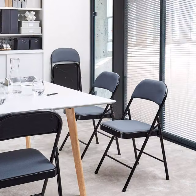Wyld and Coco 4-Pack of Modern Grey Padded Folding Chairs with Metal Frames – 1